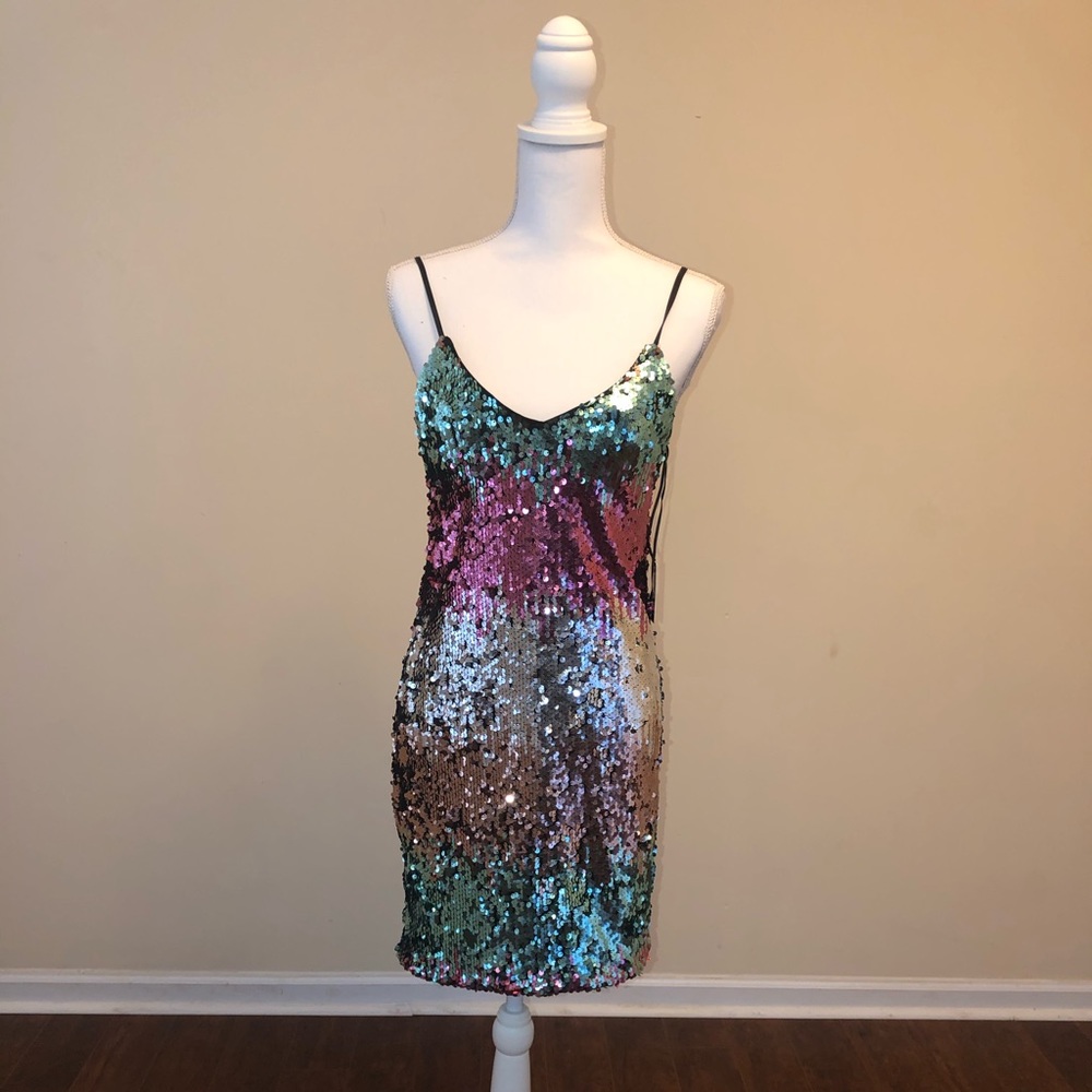Express multi-colored sequin mini dress